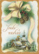 Feliz Año Navidad IGLESIA Vintage Tarjeta Postal CPSM #PAY355.A - Año Nuevo