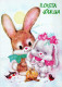 Happy New Year Christmas RABBIT Vintage Postcard CPSM #PAV097.A - Neujahr