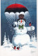 Happy New Year Christmas SNOWMAN Vintage Postcard CPSM #PBM539.A - Nouvel An