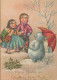 Happy New Year Christmas SNOWMAN CHILDREN Vintage Postcard CPSM #PAZ705.A - Año Nuevo