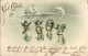 Lithographie Glückwunsch Neujahr 1902, Engel, Mond, Sonne - New Year
