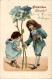 Gaufré Lithographie Glückwunsch Neujahr, Kinder In Blauer Kleidung, Stiefmütterchen - New Year