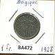 1 FRANC 1928 FRENCH Text BELGIUM Coin #BA472.U.A - 1 Frank