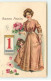 N°17873 - Carte Gaufrée - Bonne Année - Jeune Femme Et Fillette Avec Chacune Des Fleurs - Nieuwjaar