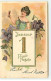 N°18828 - Carte Gaufrée - Prosit Neujahr - Jeune Femme Buvant, Et Violettes - Nouvel An