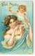 N°18829 - Carte Gaufrée - Prosit Neujahr - Jeune Femme Portant Un Bébé Tenant Un Verre Sur L'épaule - Nouvel An