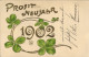 Gaufré CPA Glückwunsch Neujahr 1902, Glücksklee - New Year