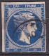 GREECE Unknown Plateflaw Open Frame In 1875-80 Large Hermes Head On Cream Paper 20 L Indigo Blue Vl. 65 C Position 21 - Gebraucht