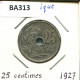 25 CENTIMES 1927 FRENCH Text BELGIQUE BELGIUM Pièce #BA313.F.A - 25 Centimes