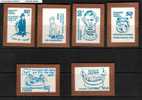 POLAND SOLIDARNOSC CARICATURES SET OF 6 - BLUE GOLD BORDER (SOLID0867A) - Solidarnosc-Vignetten