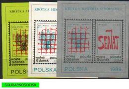 POLAND SOLIDARNOSC SOLIDARITY 1989 SHORT HISTORY OF FREEDOM HALF CENTURY IN CAPTIVITY NOW WE HAVE ELECTIONS SET OF 3 MS - Solidarnosc Labels