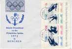 HOCKEY SUR GLACE FDC ALLEMAGNE 1972 JEUX OLYMPIQUES DE SAPPORO HOCKEY, PATINAGE ARTISTIQUE, SAUT A SKI ET SKI - Inverno1972: Sapporo