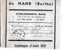 CATALOGUE PUBLICITAIRE DE VENTE  DU MANS "LA SARTRE"1922 ENVOYé EN " P P" PORT PAYE ANCETRE VPC VENTE PAR CORRESPONDANCE - Cartas & Documentos