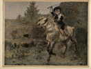 - LE PETIT CAVALIER . GRAVURE SUR BOIS DE LA FIN DU XIXe S. AQUARELLEE DECOUPEE ET COLLEE SUR PAPIER - Equitation