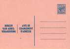 AP - Entier Postal - Carte Postale Avis De Changement D'adresse N° 20 - Chiffre Sur Lion Héraldique - 4,50 Fr Bleu - NF - Adreswijziging
