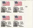 US Scott 1894 - Plate Block Of 4 - Plate No 2 - Flag Over Court 20 Cent - Mint Never Hinged - Plattennummern