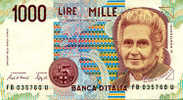 Billets - ITALIE, 1000 Lires M. MONTESSORI FB035760U, état Neuf. - 1.000 Lire