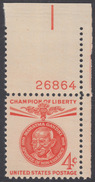 !a! USA Sc# 1174 MNH SINGLE From Upper Right Corner W/ Plate-# 26864 - Champion Of Liberty: Mahatma Ghandi - Ungebraucht