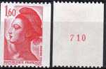 ROULETTE Avec N° ROUGE:  "LIBERTE" N° 2192a - 1,60f Rouge. - Coil Stamps