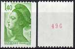 ROULETTE Avec N° ROUGE:  "LIBERTE" N° 2191a - 1,40f Vert. - Coil Stamps