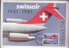 SUISSE Carte Maximum Num.Yvert 1125 ANNIVERSAIRE SWISSAIR - Cartes-Maximum (CM)