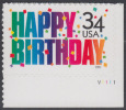 !a! USA Sc# 3558 MNH SINGLE From Lower Right Corner W/ Plate-# (LR/V1111) - Happy Birthday - Nuovi