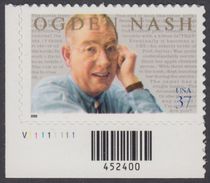 !a! USA Sc# 3659 MNH SINGLE From Lower Left Corner W/ Plate-# (LL/V1111111) - Nash And Poems - Nuovi