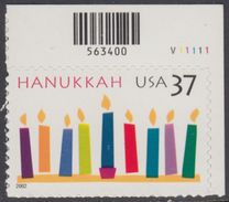 !a! USA Sc# 3672 MNH SINGLE From Upper Right Corner W/ Plate-# (UR/V11111) - Hanukkah - Ungebraucht