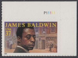 !a! USA Sc# 3871 MNH SINGLE From Upper Right Corner W/ Plate-# (UR/P11111) - James Baldwin - Ungebraucht