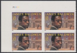 !a! USA Sc# 3871 MNH PLATEBLOCK (UL/P11111) - James Baldwin - Ungebraucht