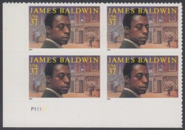 !a! USA Sc# 3871 MNH PLATEBLOCK (LL/P11111) - James Baldwin - Ungebraucht