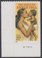 !a! USA Sc# 3877 MNH SINGLE From Lower Left Corner W/ Plate-# (LL/V111111) - Sickle Cell Anemia - Nuovi