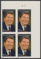 !a! USA Sc# 3897 MNH PLATEBLOCK (UR/S1111) - Ronald Reagan - Ungebraucht