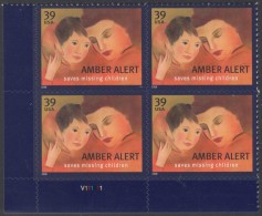 !a! USA Sc# 4031 MNH PLATEBLOCK (LL/V111111/a) - Amber Alert - Nuovi