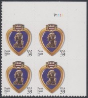 !a! USA Sc# 4032 MNH PLATEBLOCK (UR/P1111) - Purple Heart - Nuevos