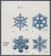 !a! USA Sc# 4101-4104 MNH PLATEBLOCK (UL/S1111/a) - Snowflakes - Nuovi