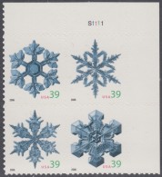 !a! USA Sc# 4101-4104 MNH PLATEBLOCK (UR/S1111) - Snowflakes - Nuevos