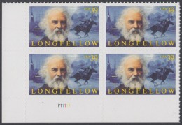 !a! USA Sc# 4124 MNH PLATEBLOCK (LL/P11111/a) - Longfellow - Nuevos