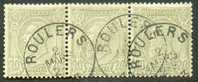 N°47(3) - 20 Centimes Olive En Bande De 3, Obl. Sc ROULERS 2 Mars 1893. - 3019 - 1884-1891 Leopold II