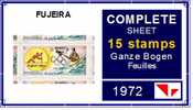 BULK:2x  OLYMPIC Fujeira 1972, Munich DDR Horn Canoe 5R, Sheet:15stamps [hojas,Ganze Bogen,feuilles,foglios] - Canoa