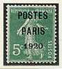 France (*) -  Préo N° 24 - 5c Vert  " POSTES PARIS 1920"  Signé . - 1893-1947