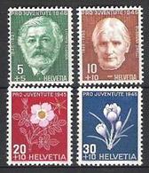 SUIZA 1945 - PRO JUVENTUD Y FLORES - YVERT - 423-426 - MICHEL 465-468 - Nuevos