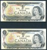 Canada 1973  2 Consecutively Numbered One Dollar Banknotes In Uncirculated Condition - Canada