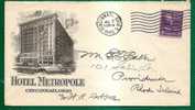 HOTEL ADVERTISEMENT 1940 COVER - HOTEL METROPOLE - CINCINNATI, OHIO - Cover Sent To PROVIDENCE, RI - Hotels- Horeca