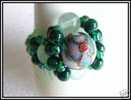 Bague Fluorite Et Malachite+perle Cloisonnée Trad. Vert - Bagues