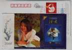 Book Reading,beautiful,angel With Wine,China 2004 Duzhe Magazine Advertising Pre-stamped Card - Other & Unclassified