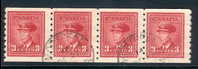 Canada Unitrade 265 Used VF Strip Of 4 King George VI War Issue..........................(w82) - Coil Stamps