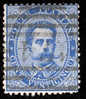 1879 REGNO 25C AZZURRO SASS 40 ANNULLO NUMERALE A BARRE - Gebraucht