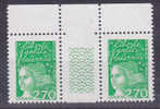 VARIETE TYPE MARIANNE DU 14 JUILLET TYPE I  GOMME TROPICALE PAIRE INTERPANNEAU NEUFS LUXES - Unused Stamps
