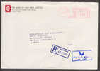 Hong Kong Bank Of Asia Purple Airmail Par Avion Cancel Registered Meter Stamp Cover 1987 To Sparrekassen SDS In Denmark - Lettres & Documents